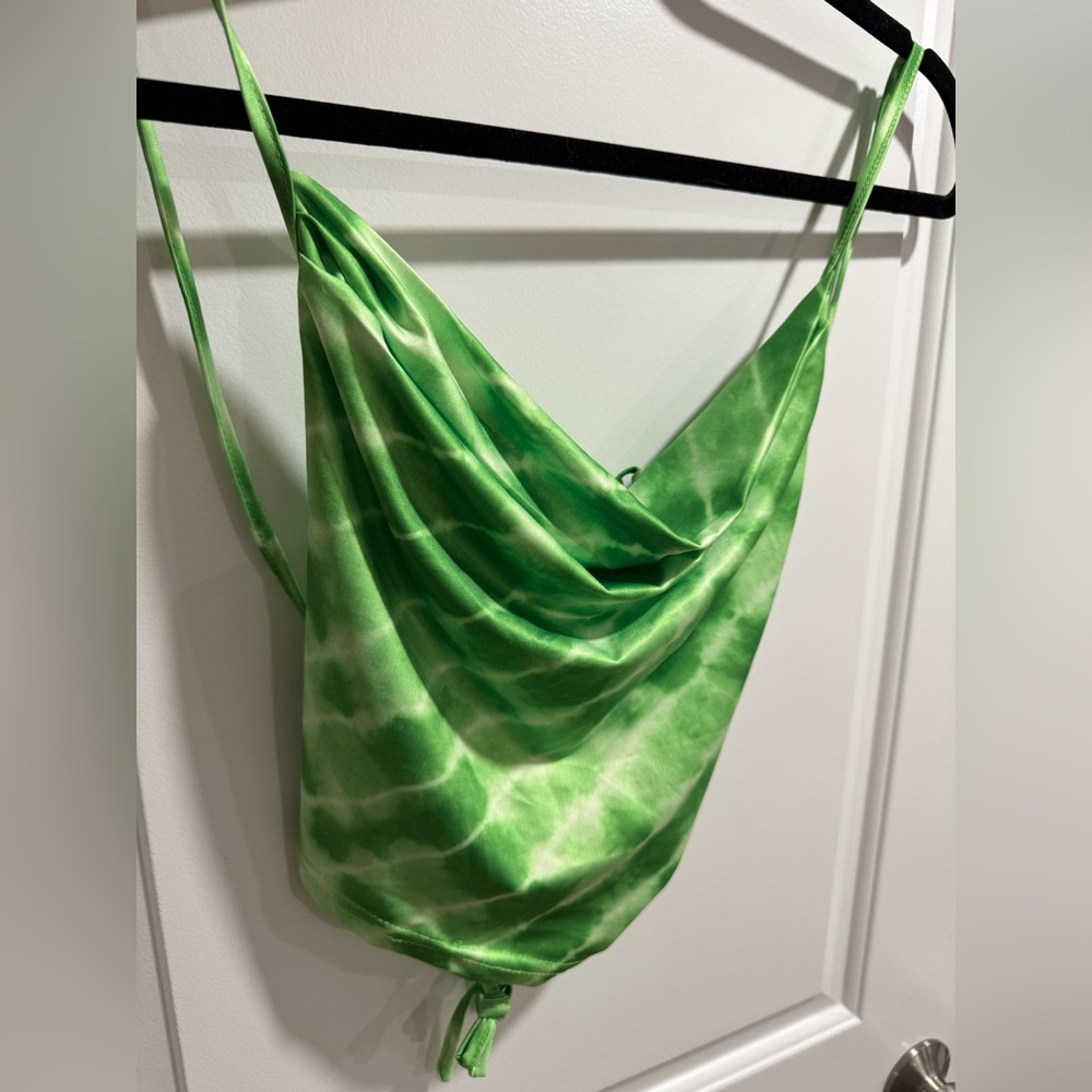 Green Tie-Dye open back tie up crop tank